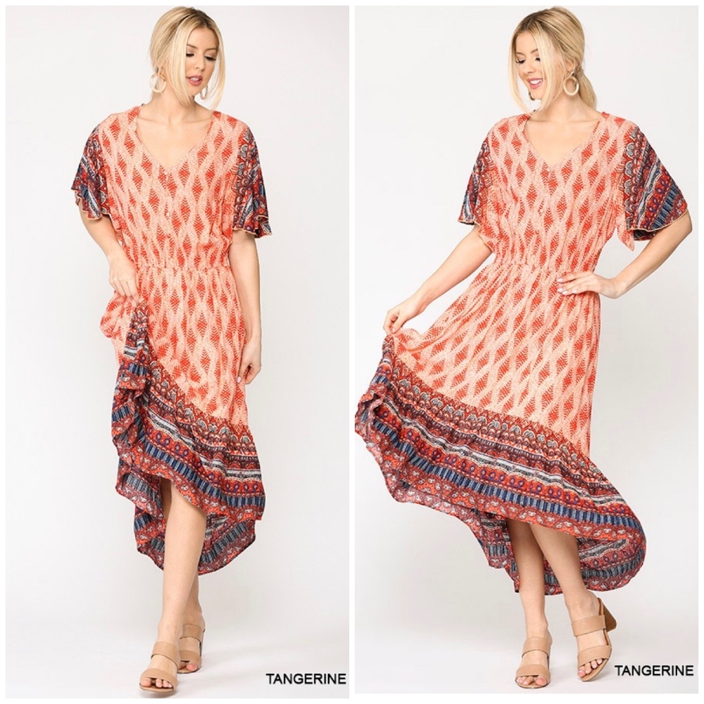 LAST ONE❗Boho Chic Tangerine Hi-Low Maxi Dress - Picture 2 of 4